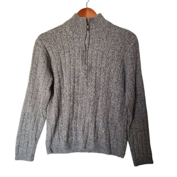 Oscar De La Renta Sweater Quarter Zip Mock Neck size L Large Cotton Blend Tan Ma - Picture 1 of 10